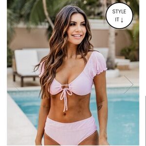 Pink Lily Pink Eyelet Mermaid Cove
Cap Sleeve Bikini Top